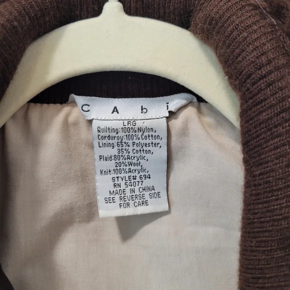 Cabi Brown Quilted Vest Womens L Faux Fur Collar Corduroy Plaid Sunflower Lining - Picture 2 of 5